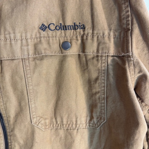 COLUMBIA Sz L Loma Vista Tan Driving Coat Jacket Zip Up Funnel Collar Unlined - Picture 3 of 11